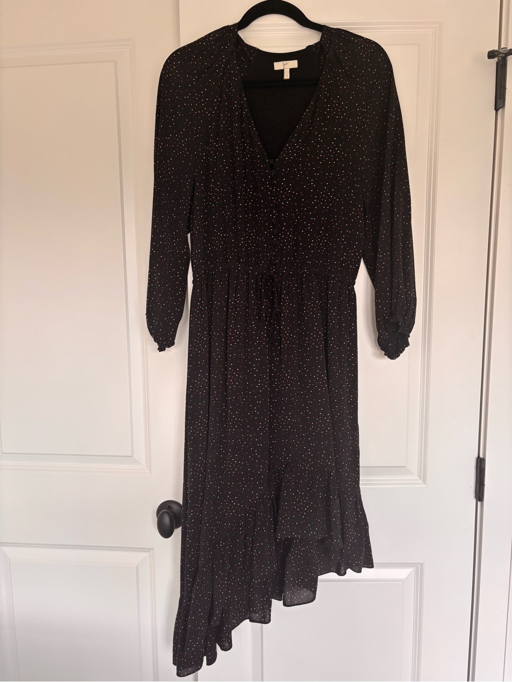 Joie Black With Heart Print 3/4 Sleeve Midi Dress